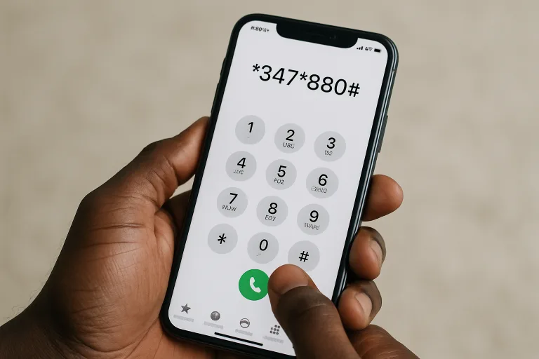 Person dialing Oneplay USSD code on phone to enter a raffle draw