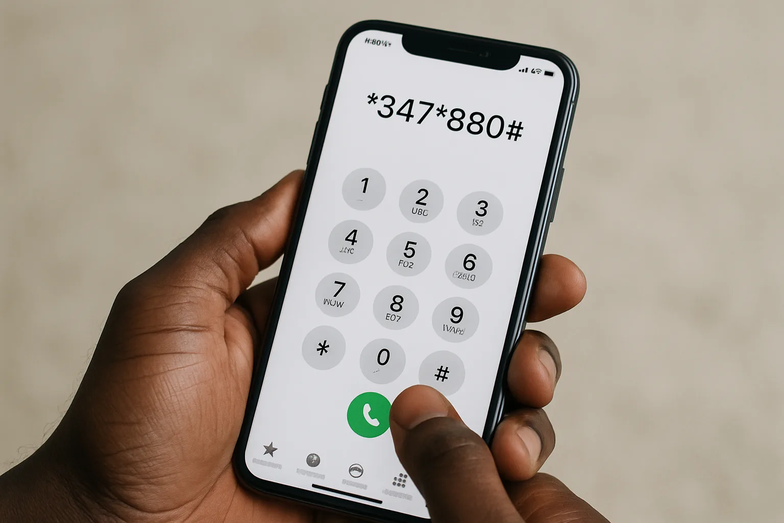 Person dialing Oneplay USSD code on phone to enter a raffle draw